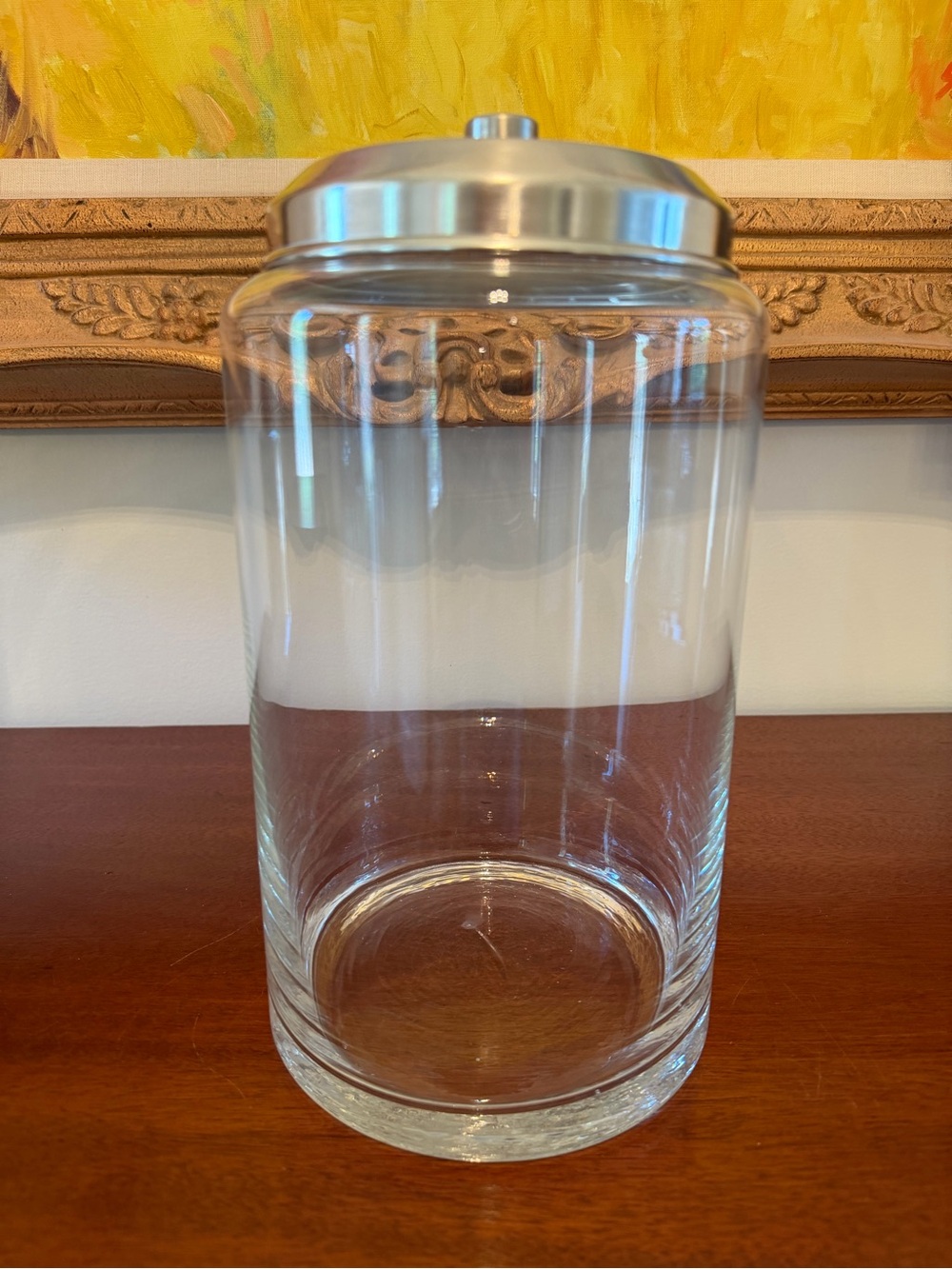 Large Glass Apothecary Storage Jar w Stainless Steel Lid 11” x 6”